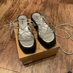 Free People Silver Lace-Up Platform Sandals with Black Sole
